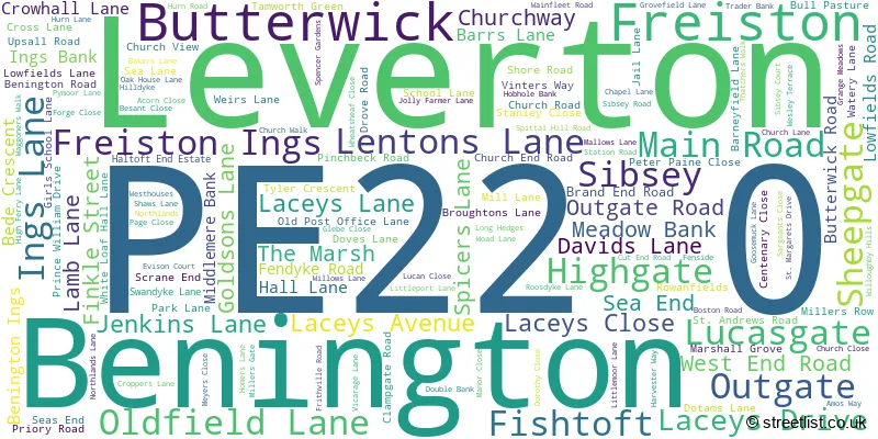 A word cloud for the PE22 0 postcode
